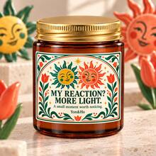 Amber Glass Jar With Gold Metal Lid Candle, MY REACTION? MORE LIGHT. Quote Label, Cute Candle, Cheerful Home Decor, Thank You Gift 1pc - Multi Scents - View 6