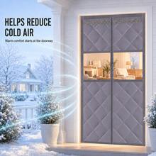 Grey Split-Design Winter Thermal Door Curtain With Transparent Window, Thickened Insulated Magnetic Door Curtain, Quiet Automatic Closing, No-Drill Hook And Loop Installation, Suitable For Entryway, Bedroom, Living Room, Multiple Sizes Available - Grey With Transparent Window - View 17