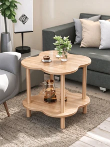 Single-Layer / Double-Layer Small Side Table With Cylindrical Solid Wood Legs, Compact Movable Nightstand, Suitable For Bedroom Storage And Living Room Decor. - Multiple Specifications - View 4