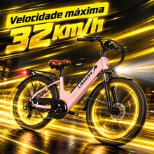 Bicicleta elétrica com rodas de 26 polegadas, quadro de acesso fácil (step-through), motor de 500W, bateria removível de 48V 15Ah e suspensão dianteira - modelo todo-terreno. - Rosa chiclete - Visão 4