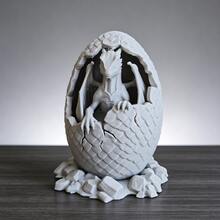 1pc Hatching Dragon Egg Resin Figurine, Cracked Egg Baby Dragon Statue With Stone Base, Fantasy Desktop Decor Collectible Gift, Suitable For Home Decoration And Game Fans - Multicolor - View 2