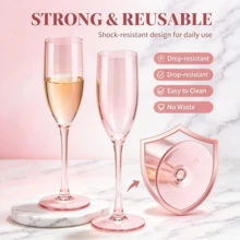5 Oz Pink Champagne Goblets, Shatterproof Reusable Toasting Glasses, Vintage Elegant Transparent Stemware, Easy To Clean, Suitable For Weddings, Parties, Banquets, Home Celebrations, Photo Props - View 3