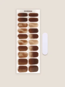 Christmas Semi Cured Gel Nail Strips, 20Pcs Long Lasting Salon Quality Wraps, Easy Apply & Remove Gel Nail Stickers With UV Light - Brown - View 3