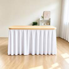 1pc White Ruffle Polyester Rectangular Table Skirt, Elegant Ruffle Table Cover, Suitable For Wedding, Birthday Cake Table, Bridal Shower, Baby Shower And Party Decoration - White - View 8