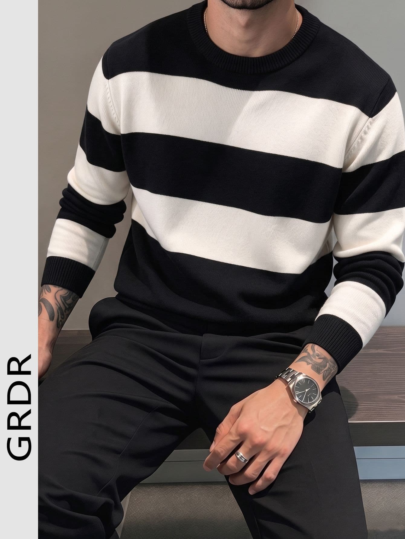 GRDR Men's Casual Crew Neck Long Sleeve Knit Sweater, Autumn/Winter