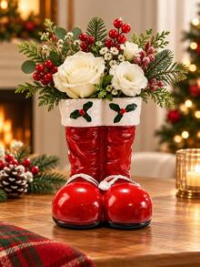 Christmas Boot Shaped Vase, Christmas Floral Container, Suitable For Living Room, Dining Table, Fireplace Mantel Or Entryway Holiday Decor, Winter Home Decoration, Create Cheerful Indoor Atmosphere, Christmas Party Arrangement, Tabletop Decoration, Unique Gift Choice - Multicolor - View 5
