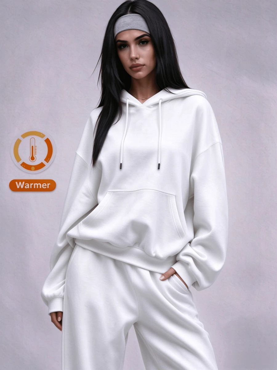 Speed mate Sudadera con capucha y bolsillos con cordón para mujer, cálida para el invierno, de hombros caídos en color blanco, top casual para otoño/invierno, regalo para volver a la escuela/graduación