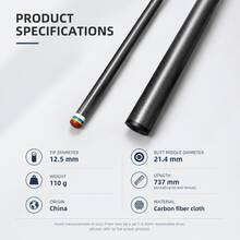 Carbon Fiber Billiard Cue Shaft, 12.5mm Tip, Accelerated Taper, 3/8-8 Slow Thread Joint - 12.5MM TIP - View 3