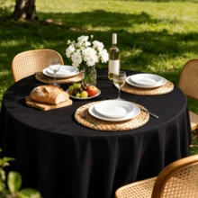 Elegant Solid Black Round Plastic Tablecloth, Outdoor Birthday Party Hotel Luxury Table Cover, Disposable 84 Inch Thickened Waterproof Tablecloth, Fits 72 Inch Round Table, Suitable For Party Wedding Graduation Picnic - Multicolor - View 5