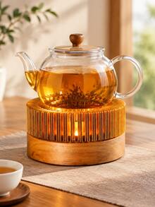 1pc Tea Warmer For Teapot, Wooden Base Candle Tea Heater, Retro Teapot Warmer Stove, Keep Tea Hot Holder, Home Kitchen Coffee Milk Heating Stand, Table Decor Gift For Tea Lovers. - Gold - View 6