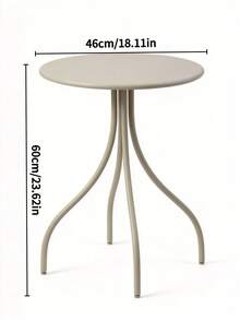 1pc Simple Round Side Table, Curved Four-Leg Stable Design, Light Beige Small Coffee Table, Lightweight & Easy To Clean, Suitable For Beside Sofa In Living Room, Balcony Leisure Area, Bedroom Bedside, Terrace & Outdoor Use Mesa Auxiliar - Multicolor - View 9
