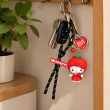 Miniso Sanrio Hello Kitty Apple Costume Keychain With Black Braided Cord, Red Heart Charm And Beads For Tote Bags And Backpacks, Birthday & Christmas Gift - Style 1 - View 5