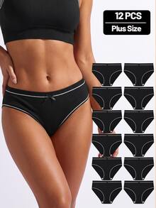 Teowryxou 12 Women's Plus Size Underwear Multicolor Ribbed Milk Silk Skin-Friendly Bow Comfortable Loose Sports Triangle Panties - Black - View 2