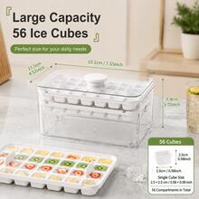 Double-Layer Ice Cube Tray Mold, 56-Grid Design Reduces Repeated Freezing, Difficult Ice Removal And Refrigerator Clutter, Press-To-Release, Comes With Storage Box, Transparent Lid And Ice Scoop, Convenient For Cold Drink Preparation, 19.2 X 11.5 X 9.4cm, Suitable For Home Kitchen - Multicolor - View 5