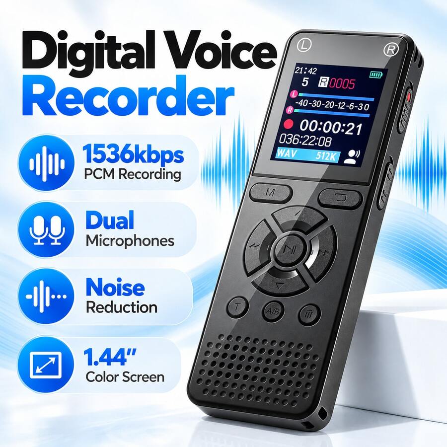Perekam Suara Digital 8GB, Casing Logam, Layar Berwarna, Perekaman Aktif Suara dengan 5 Tingkat Sensitivitas, Daya Tahan Baterai Lama, Perekam Suara Portabel, Cocok untuk Pelajar, Lansia, Rapat, dan Kuliah - View 1