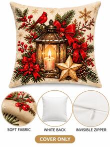 4PCS Red & Green Christmas Pillow Covers, Christmas Flower, Candle, Golden Bell & Candy Cane Pattern, Vintage Winter Home Decor, Suitable For Bedroom, Living Room, Sofa And Office, Pillow Insert Not Included - Multicolor - View 7