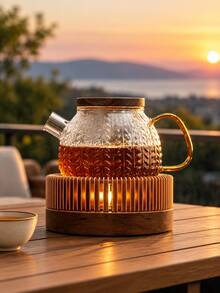 1pc Tea Warmer For Teapot, Wooden Base Candle Tea Heater, Retro Teapot Warmer Stove, Keep Tea Hot Holder, Home Kitchen Coffee Milk Heating Stand, Table Decor Gift For Tea Lovers. - Gold - View 1
