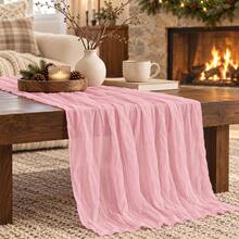10pcs Light Pink Cheesecloth Table Runner, Bohemian Rustic Style Semi-Transparent Crinkled Gauze, Wedding Reception, Bridal Shower, Baby Shower, Birthday Party, Engagement, Christmas, Holiday Dinner And Farmhouse Style Table Centerpiece Decor - D-Light Pink - View 3