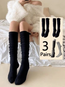 3 Pairs Spring/Summer Thin Vertical Striped Knee-High Socks, Versatile Non-Slip, Suitable For Women, 1/2/3 Pairs - Multicolor - View 19