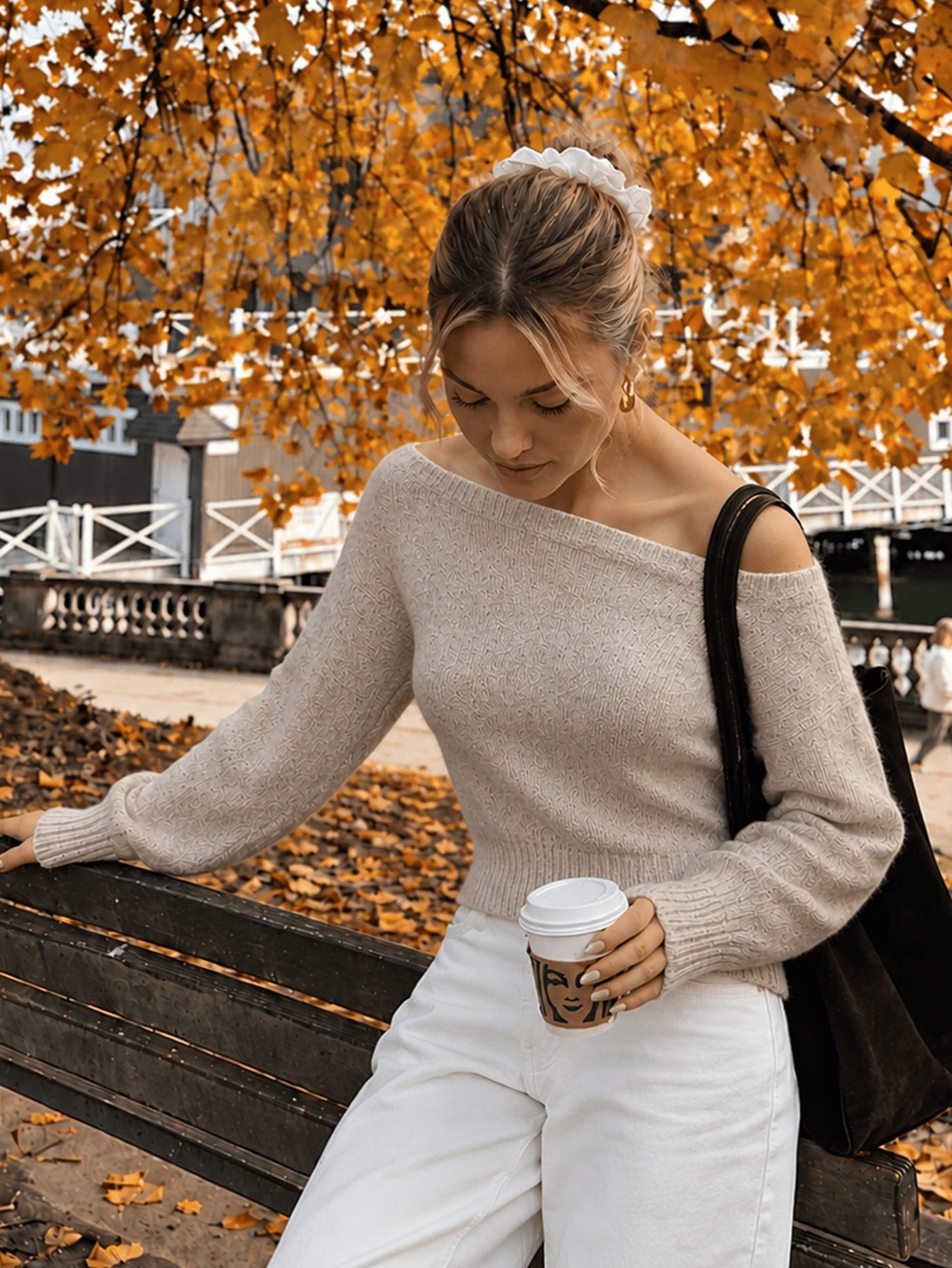 Women's Asymmetric Collar Long Sleeve Knit Top, Casual Slim Fit Cropped Sweater, Suitable For Date, Daily Wear, Weekend Outings - Champagne - View 1