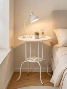 1pc Simple Round Side Table, Curved Four-Leg Stable Design, Light Beige Small Coffee Table, Lightweight & Easy To Clean, Suitable For Beside Sofa In Living Room, Balcony Leisure Area, Bedroom Bedside, Terrace & Outdoor Use Mesa Auxiliar - Multicolor - View 6
