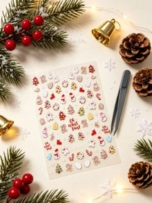 2/1pc Christmas Warm Tone Face Decoration Sticker Set, Nail Stickers Set, Gingerbread Man, Snowman, Candy, Sock Pattern Facial Decoration Sticker Set With Tweezers, Holiday Party Makeup Accents, Face Stickers - Multicolor - View 12