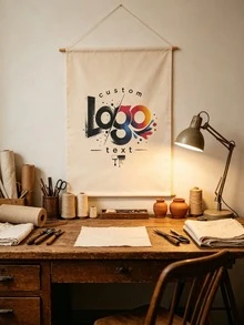1件客製化Logo垂直商用布製吊掛橫幅，可客製Logo/文字，適用市集展示、快閃店品牌宣傳、攤位展位 - 彩色 - 查看 6