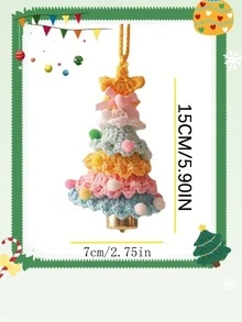Crochet Christmas Tree With Bell Design, Artificial Christmas Tree For Home Wall, Office, Car Decoration, Holiday Hanging Ornament, Gift For Friends, Family, Lovers (Blue) - Multiple Styles - View 6
