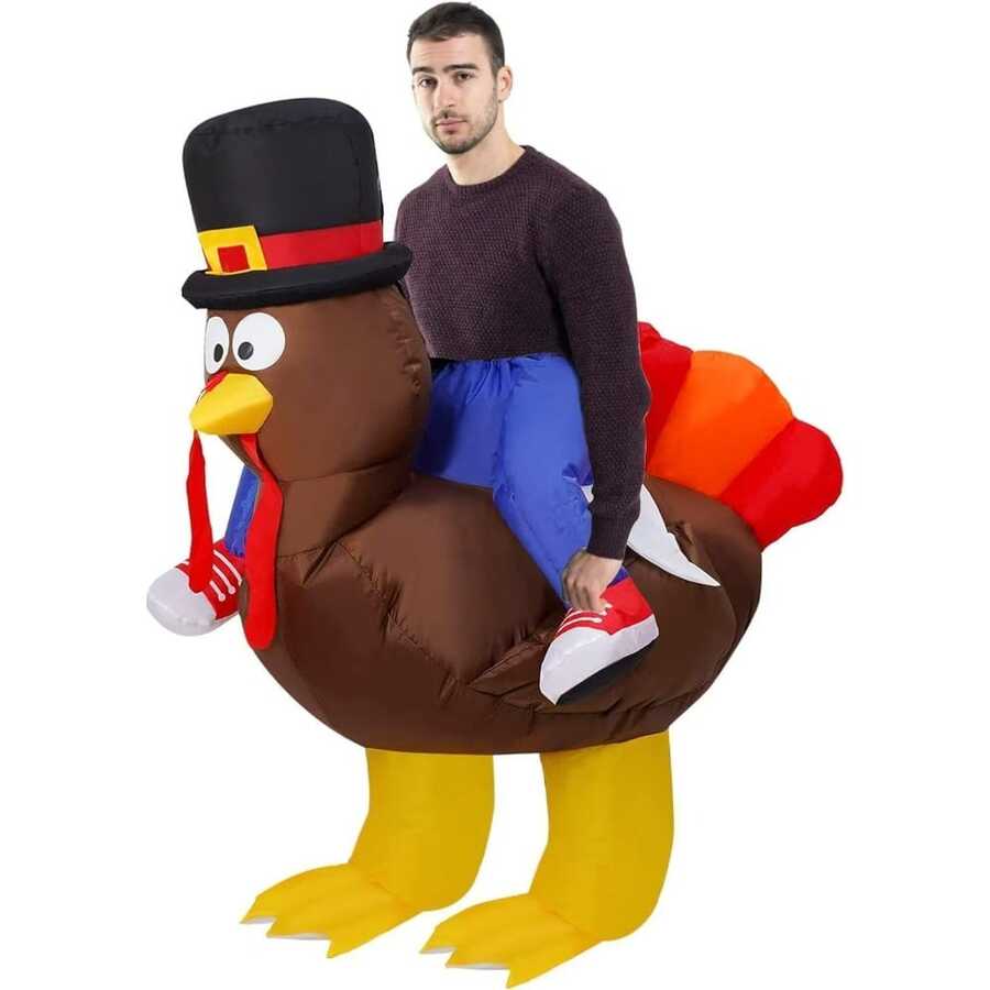 Inflatable Ride On Turkey Costume Adult Blow Up Thanksgiving Holiday Parade Cosplay Funny Fancy Dress Party Outfit - Chocolate Brown - View 1