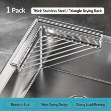 Triangle Sink Drain Rack, Designed To Utilize Unused Corner Space Of The Sink, No Drilling Or Adhesion Required, Directly Placed In The Sink Corner. Hollow Iron Design, Holds Sponges, Steel Wool, And Dishcloths, Water Drains Directly Back Into The Sink, Quick Drying, Reduces Bacteria Growth. Multiple Colors Available, Stable And Non-Slip, Say Goodbye To Wet And Messy Countertops, A Small Item Solves Sink Corner Storage, Keeps Kitchen Countertops Clean And Fresh, Even Small Kitchens Can Easily Have A Tidy Vegetable Washing Area. - Multicolor - View 10