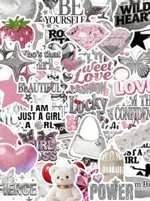 50pcs Y2K Pink & Silver Sweet Style Sticker Pack, Cute Girly Decorative Stickers With Butterfly, Cherry, Diamond, Heart, Star, Fashion Quotes Patterns, Suitable For Planner, Laptop, Water Bottle, Phone Case, Scrapbook Decoration - Multicolor - View 8