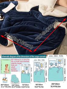 1 pieza Manta con borde de lana de cordero de terciopelo de leche suave y cómoda de color azul profundo, apta para dormitorio y sala de estar - azul real - Ver 4