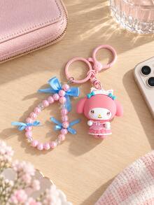 Miniso Sanrio Kuromi & My Melody Series Figure Keychain With Beaded Loop And Ribbon Bows, Bag Charm For Handbags And Backpacks, Birthday & Christmas Gift - Style 1 - View 4