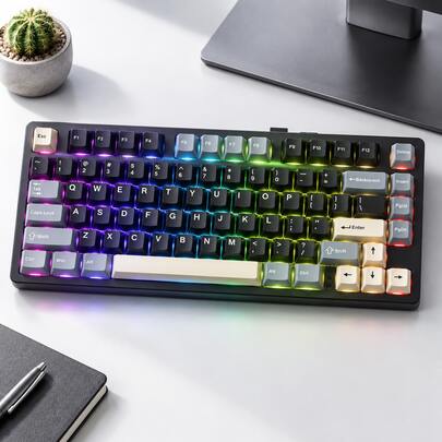 Lenovo Aurora GK10 Mechanical Gaming Keyboard, 80-Key, Tri-Mode Wireless Keyboard, RGB Backlit, Hot-Swappable, Brown Switches, Classic Milk Coffee