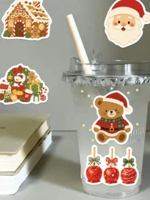 50pcs Christmas Theme Stickers, Hand-Drawn Style, Waterproof Vinyl Stickers, Suitable For Envelopes, Gift Tags, Crafts, Skateboard Decoration, Christmas Stickers, Christmas Party Favors - Multicolor - View 8
