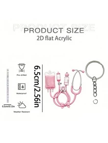 2D Acrylic Keychain, Pink Stethoscope + Blood Pressure Monitor Set, 1pc, Medical Style Healing Pendant, Ideal Gift For Nurses, Doctors And Medical Enthusiasts, Lightweight And Soft - Multicolor - View 7