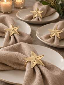 6pcs Christmas Napkin Rings, Gold Five-Pointed Star Shiny Metal Tabletop Decor, Classic Holiday Napkin Buckles Suitable For Dining Table, Holiday Banquet, Christmas Family Gathering, Tabletop Decoration - Gold Star - View 11