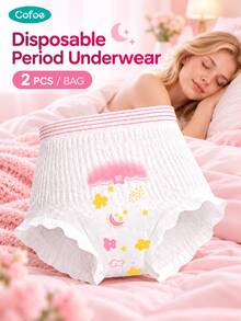 Cofoe Disposable Period Underwear For Women, 2 Count, Overnight Absorbent Menstrual Panties, High-Waisted Breathable Design - Two-piece set - View 1