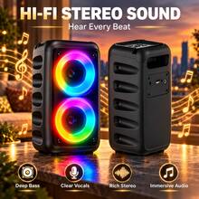 Wireless Speaker With Subwoofer, Large Stereo Speaker, Subwoofer, Outdoor Wireless Speaker, Party Disco Light, TWS True Wireless Stereo, MicroSD Card Slot, AUX Interface, Microphone - Black - View 6