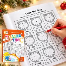 32-Page Children's Time-Telling Practice Book, Learn To Read Analog Clocks, Practice Writing And Drawing Clock Hands, AM And PM Daily Routine Exercises, Preschool Kindergarten Math Activity Book, Home Learning Educational Gift, Math Workbook, Christmas Gift, Learning Supplies, Educational Books, Educational Games - Multicolor - View 2