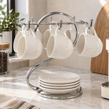 S-Shaped Metal Coffee Cup Holder, Tea Cup Holder, Countertop Coffee And Tea Cup Support And Storage Rack, Desktop/Counter Style With 6 Hooks . - Gold - View 8