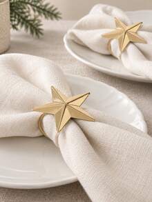 6pcs Christmas Napkin Rings, Gold Five-Pointed Star Shiny Metal Tabletop Decor, Classic Holiday Napkin Buckles Suitable For Dining Table, Holiday Banquet, Christmas Family Gathering, Tabletop Decoration - Gold Star - View 12