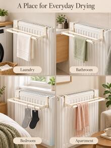 3pcs Thickened Metal Double Bar Radiator Drying Rack, No Drilling Required, Metal Material, Space-Saving, With Laundry Drying And Heating Function, Wall-Mounted Radiator Drying Rack, Suitable For Fast Heating Of Clothes, Towels, Shoes, Fits Most Radiators - Multicolor - View 4