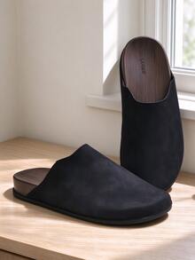 Fashionable Soft Cork Sole Comfortable Slip-On Casual Mule Slippers, All-Season Unisex Couple Shoes Suitable For Commuting, Home, Office, Travel, Beach And Vacation Wear - Black - View 3