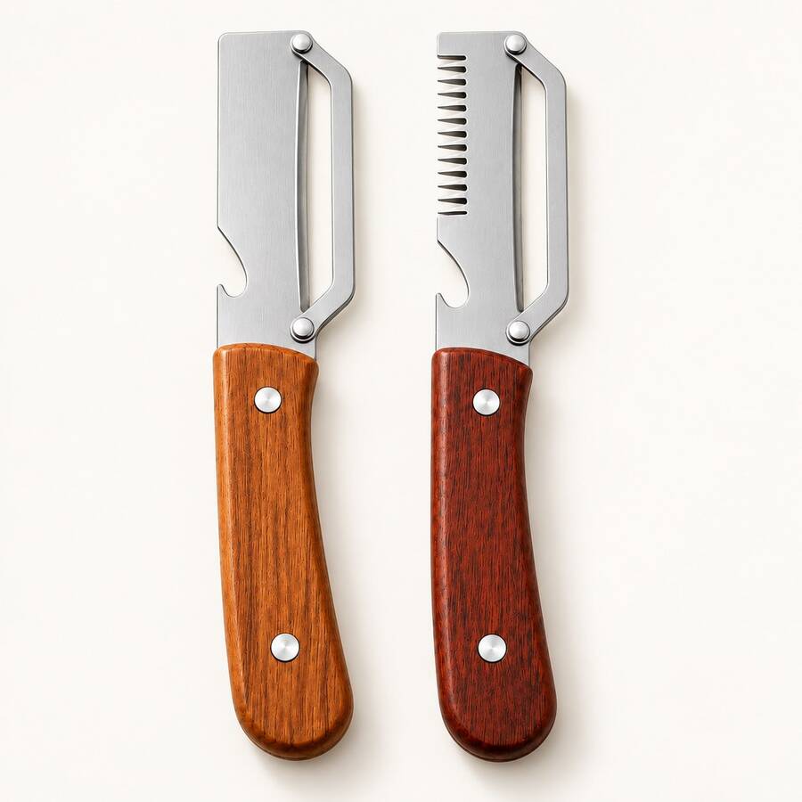 2pcs Stainless Steel Heavy Duty Peeler And Slicer Set, With Wooden Handle And Straight Blade Design. Suitable For Sugarcane, Fruits And Vegetables. Multi-Functional Peeling Tool And Vegetable Slicer, Perfect For Parties And Picnics.