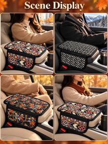 Bohemian Style Polyester Car Armrest Cover, Geometric Print And Checkerboard Pattern, Thickened Center Console Armrest Pad With Side Storage Pocket, Easy Install Armrest Protector For Car, SUV, Sedan, Suitable For Driving, Road Trip, Daily Commute, Autumn/Winter Travel - Multicolor - View 4