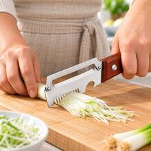2pcs Stainless Steel Heavy Duty Peeler And Slicer Set, With Wooden Handle And Straight Blade Design. Suitable For Sugarcane, Fruits And Vegetables. Multi-Functional Peeling Tool And Vegetable Slicer, Perfect For Parties And Picnics. - Multicolor - View 3