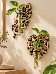 1pc Wall Propagation Vase Leopard Monstera Leaf Tube Planters Modern Boho Style Home Decor For Water Plant Cuttings Rooting And Flower Display In Living Room Bedroom Office Window Plant Corner - Multicolor-a - View 2