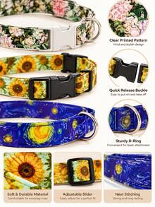 1pc Van Gogh Series Buckle Pet Collar, Adjustable Soft Lightweight Dog Collar, Fashionable Printed Cat & Dog Neck Collar, Multiple Colors Available - Multicolor - View 5