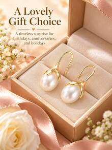 Exquisite Freshwater Pearl Drop Earrings, Gold Flower Bud Hook Style, Elegant Geometric Pearl Jewelry, Suitable For Bridesmaid, Bride Wedding Wear, Birthday Gift - Multicolor - View 10